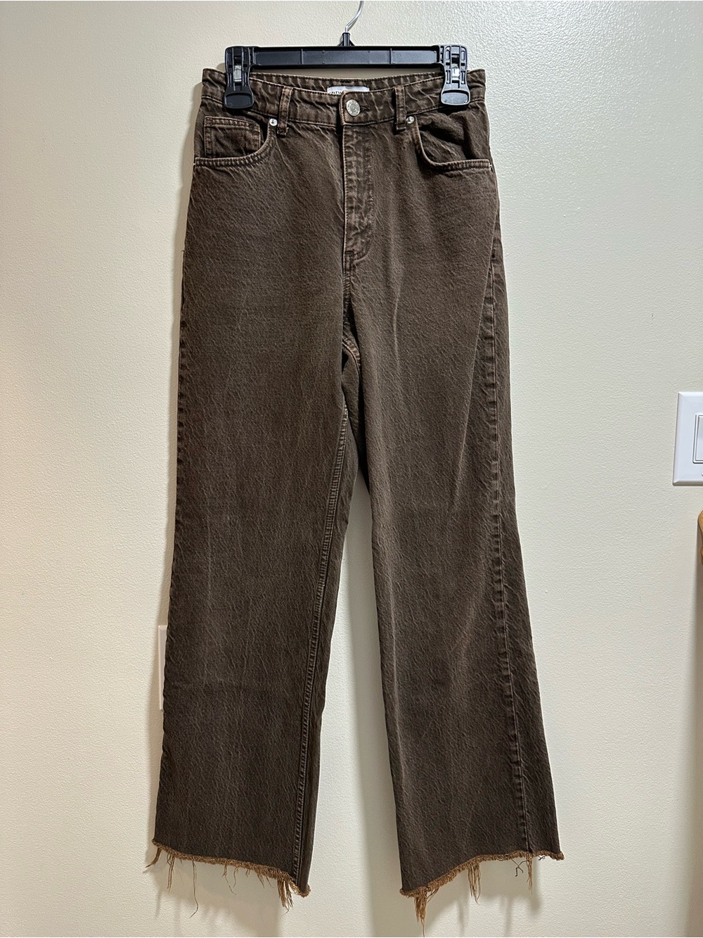 ZARA Women's Brown High Rise Wide Leg Jeans